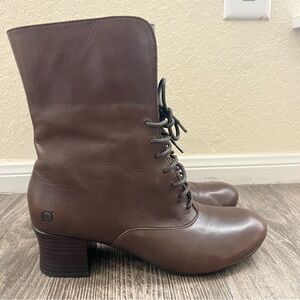Born Vintage Victorian Retro brown round toe laced mid calf leather boots witchy